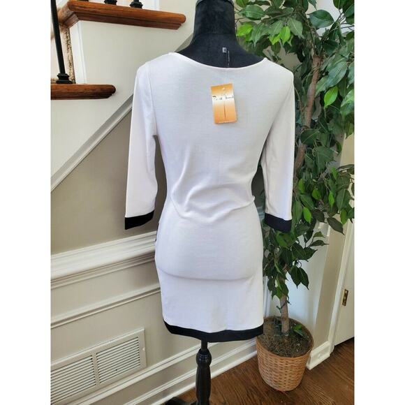 Design Women's White Polyester Round Neck Long Sleeve Knee Length Dress Size M - Picture 7 of 10